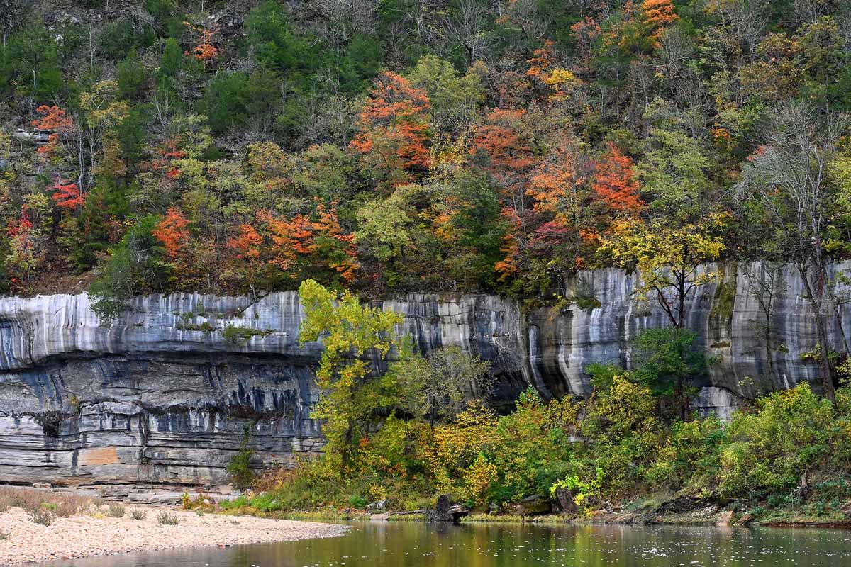 Buffalo River - rock wall & foliage - TravelWorld International Magazine